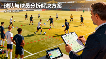 球队与球员分析解决方案配图：球员在训练场进行战术演练